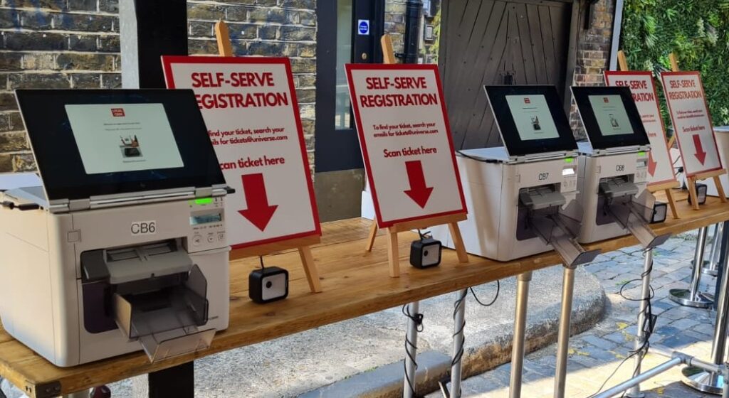 4 badge stations no people